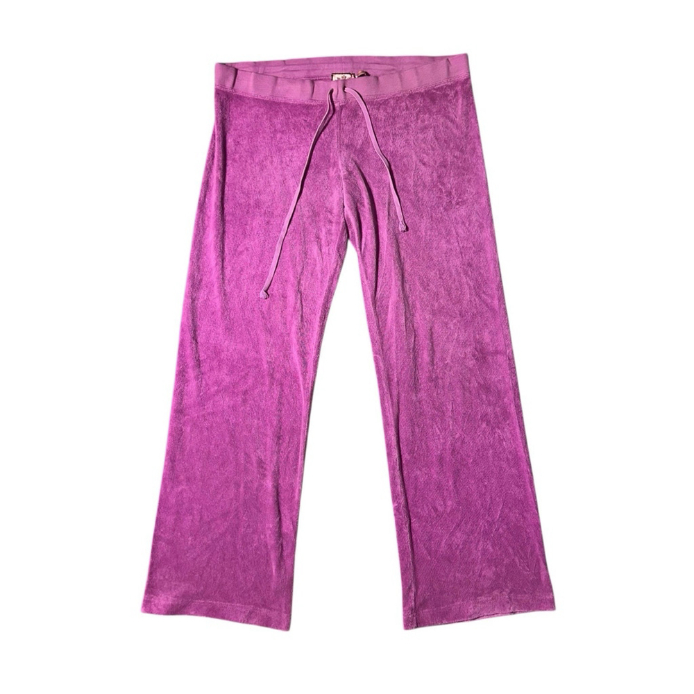 Juicy Couture VTG Straight Leg Low Rise Purple Velour Velvet Track Pants LG USA
